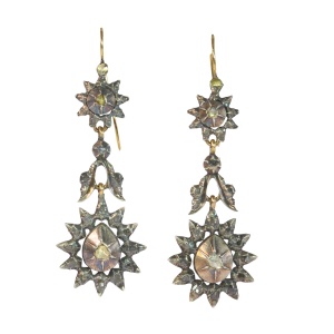 Vintage antique Victorian long pendent diamond earrings